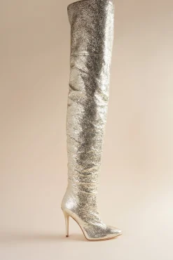 Allora Over The Knee Boot In Gold Metallic Leather