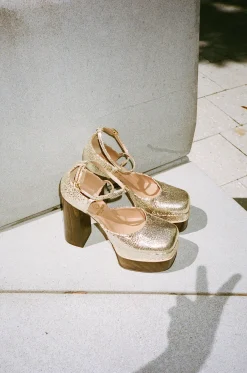 Disco Mary Jane Platform In Gold Metallic Leather
