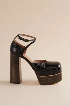 Disco Mary Jane Platform In Espresso Faux Croc